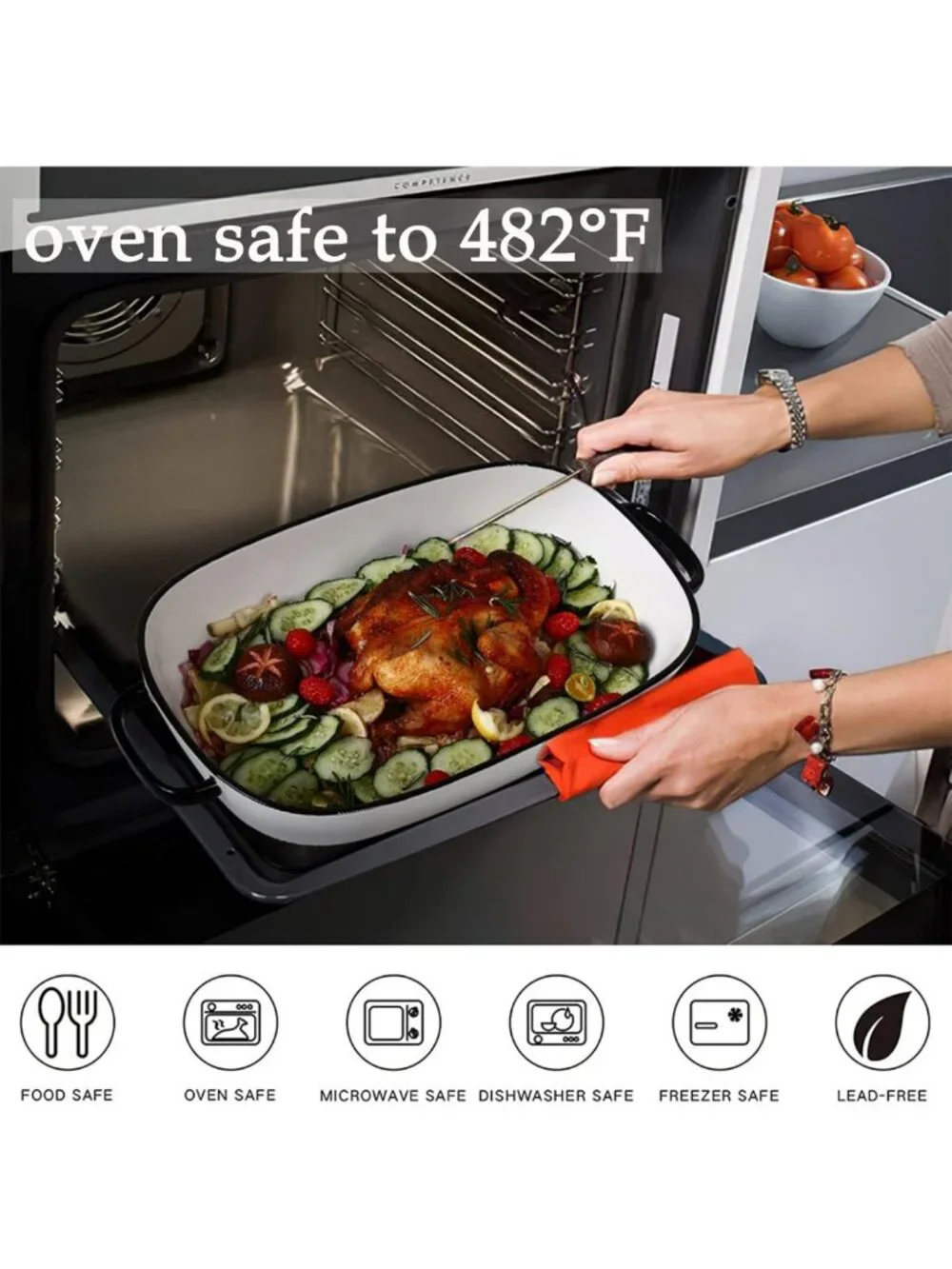 Large 6 Quart Ceramic Baking Dish - 16x11 Casserole Pan for Oven & Microwave